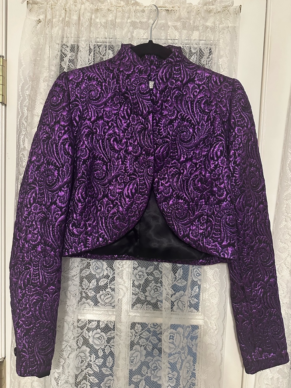 Victor Costa Purple Metallic Brocade Bolero Jacket Baroque Jacquard Cropped